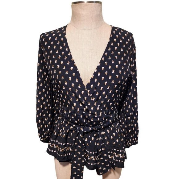 Faithful the Brand Anthropologie Black La Terrace Print Wrap Blouse Shirt Top XS - Picture 6 of 16